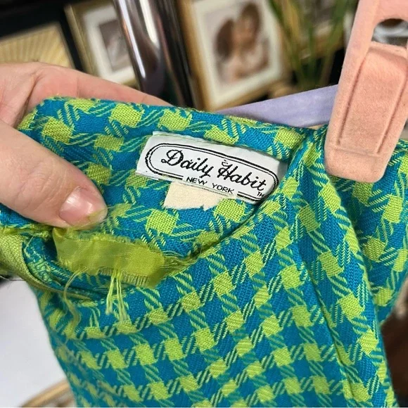 Vintage Green and Blue Houndstooth Skirt - Picture 7 of 8